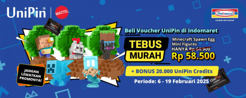 Bonus Seru! Beli Voucher Game UniPin di Indomaret, Tebus Murah Minecraft Figures + Bonus 20.000 UniPin Credit!